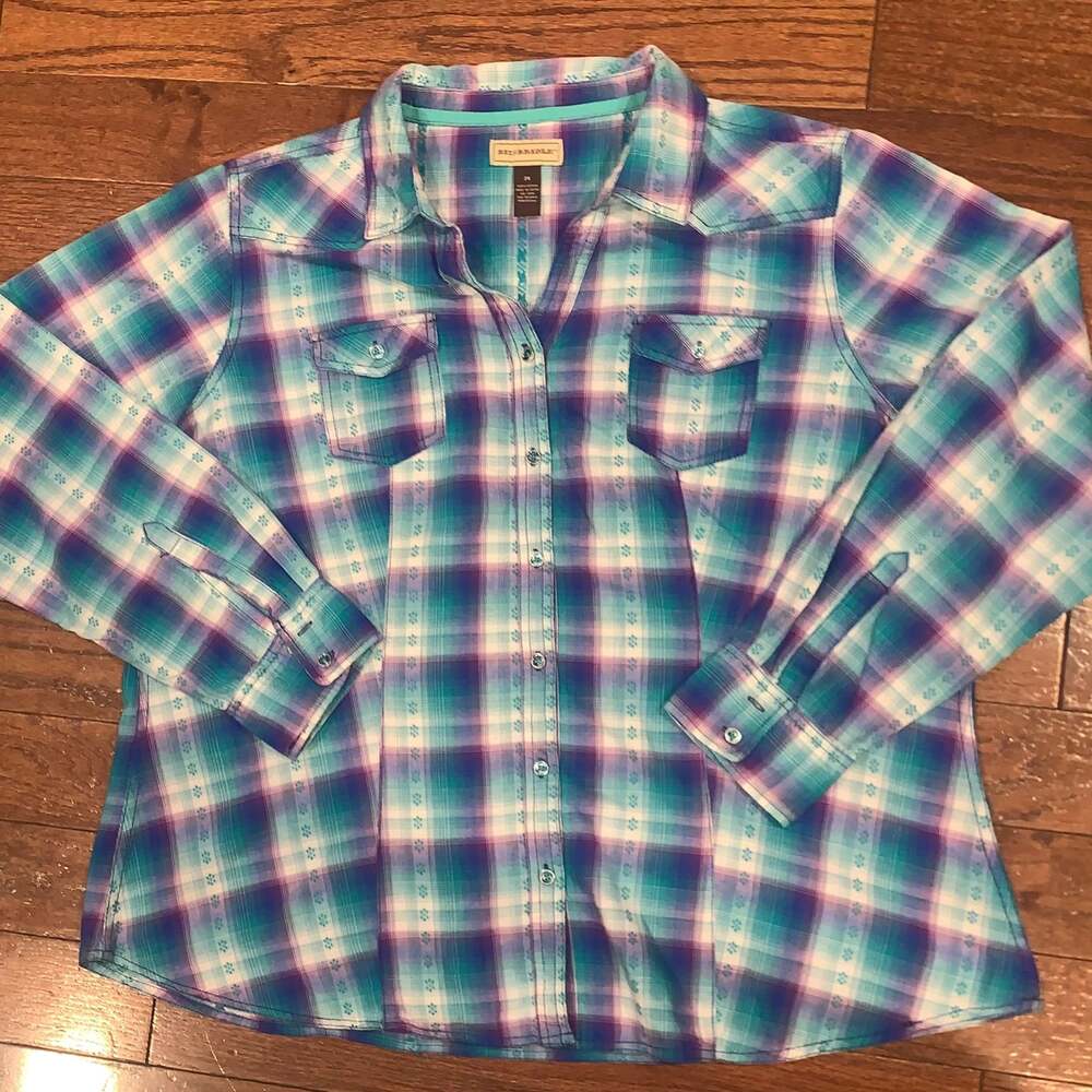 Bit & Bridle Women’s‎ Plaid Western Button-Up Shirt Size Medium
